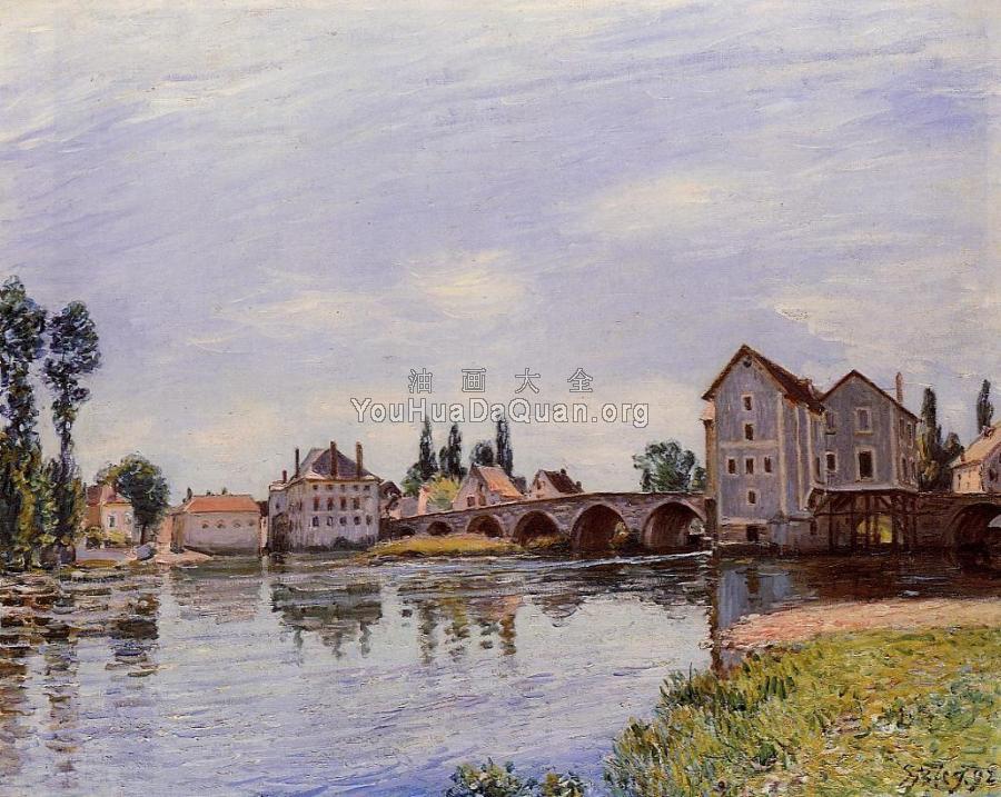 The Loing Flowing under the Moret Bridge - 阿尔弗莱德·西斯莱